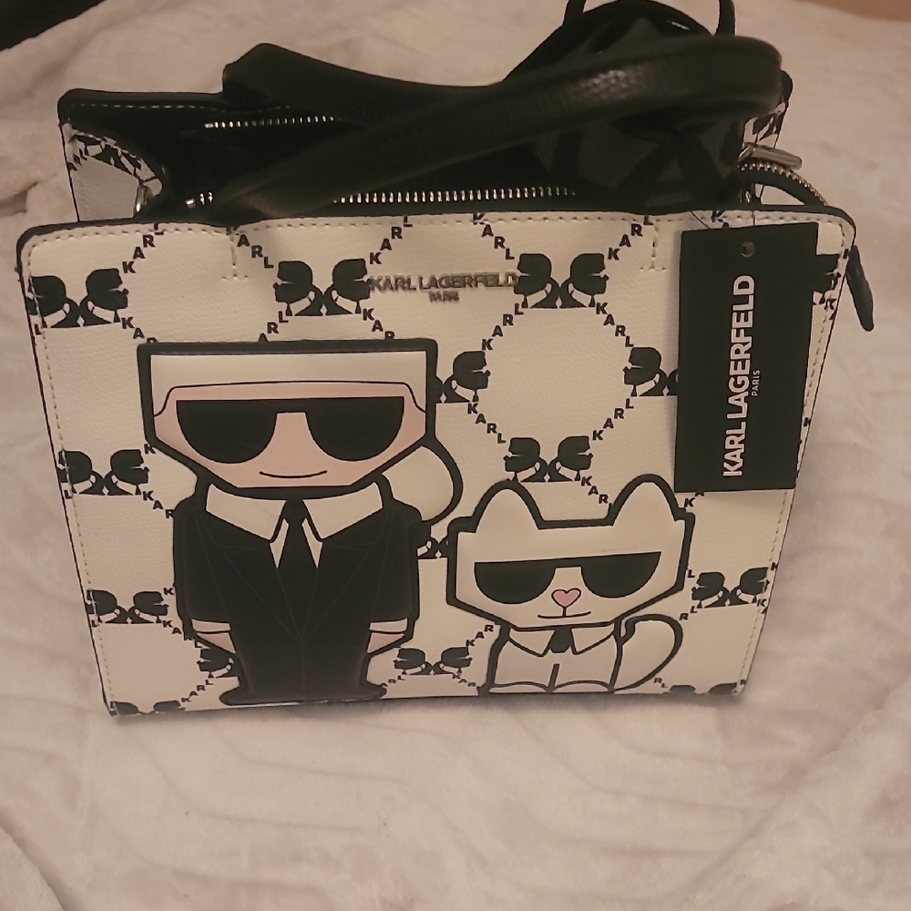 Karl Lagerfeld Black and White Messenger Bag with Edgy Design